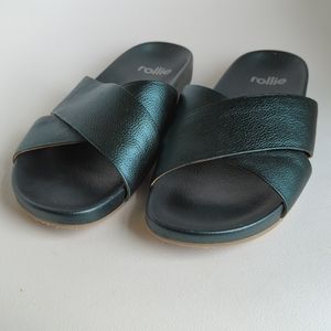 Rollie criss cross slides, size 42, metallic green